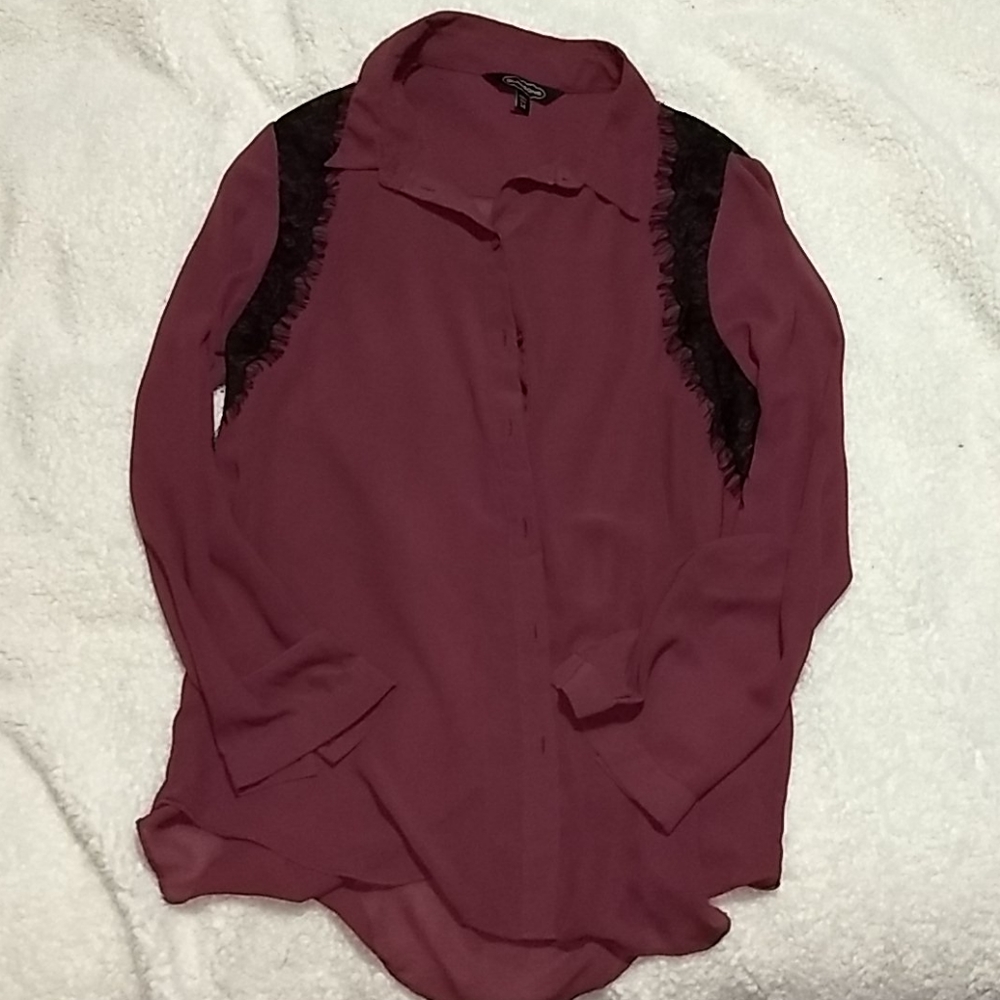 Purple sheer button up long sleeve